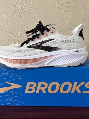 Brooks Ghost 17 Women's 9 White/Black/Rose Gold Comfort Breathable With Box